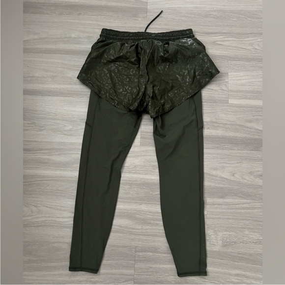 Athleta 2-in-1 Running Tights Skirt Leggings Green Medium Athletic Workout - Picture 3 of 5